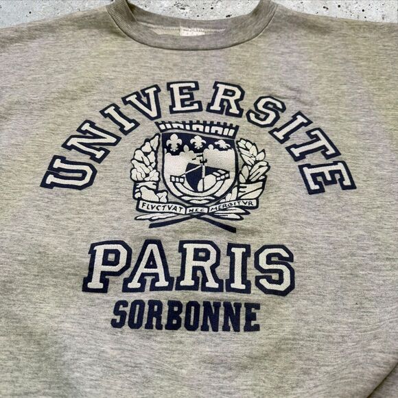 Vintage Université Paris Sorbonne Crewneck Sweatshirt Taille 6 Gray France 80s - Picture 6 of 11